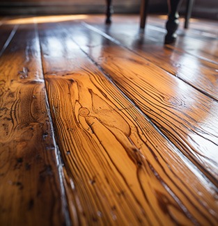 Close-up of a recently refinished wooden floor